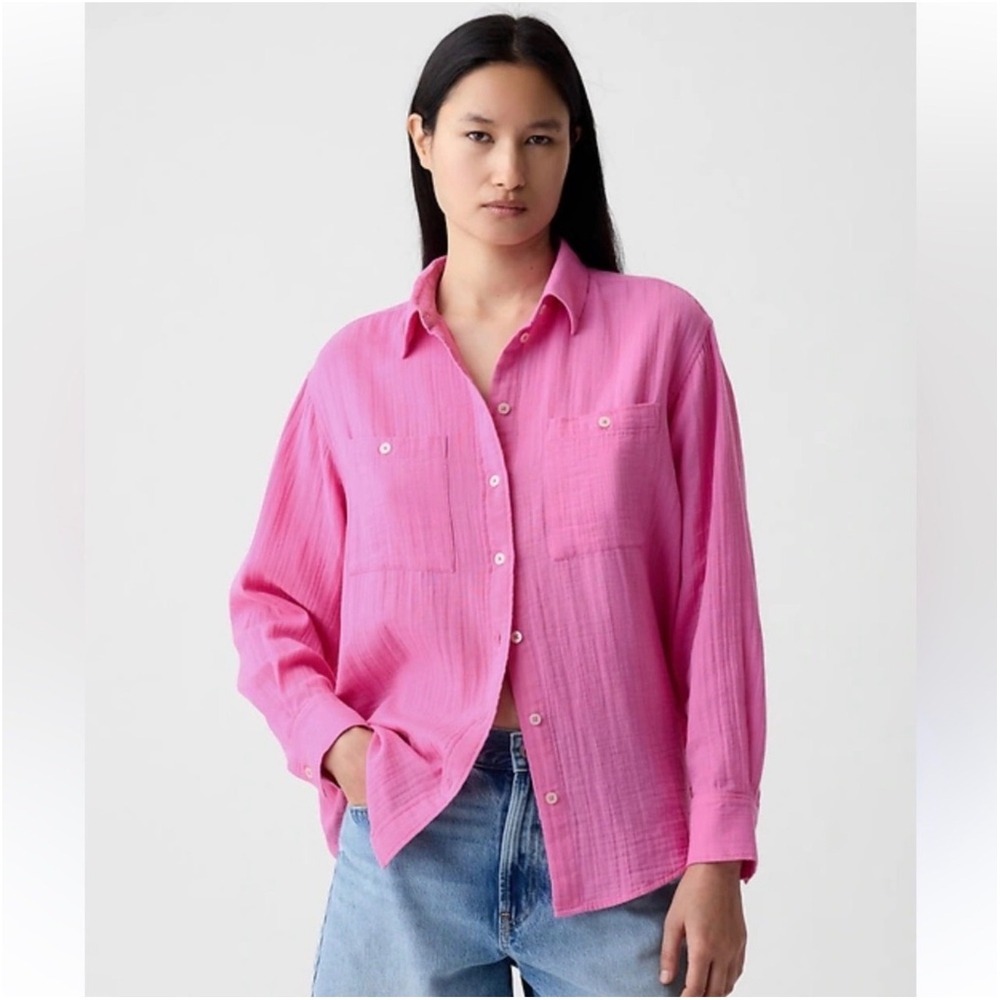 Gap Button Down Shirt Womens Med Pink Excellent Cotton Gauze Long Sleeve Pocket